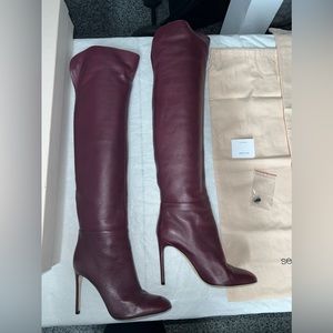 Sergio Rossi Knee High Dark Cherry Leather Heel Boots Size 38